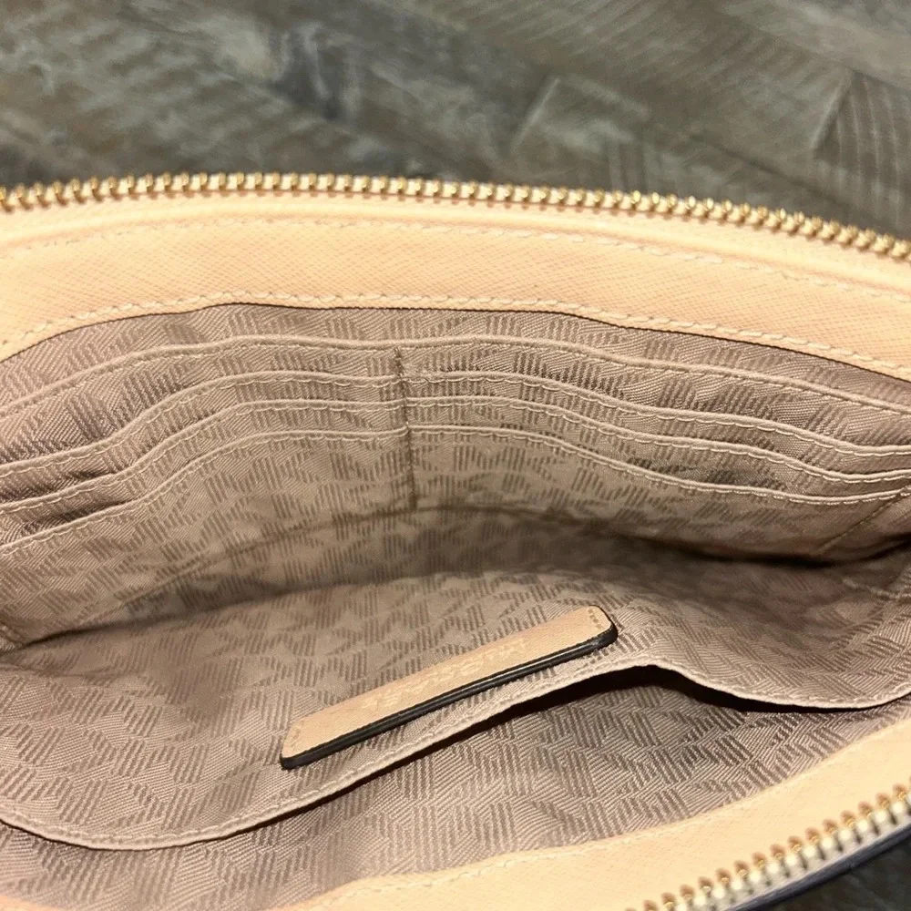 Michael Kors Beige and Gold Perforated Leather Crossbody or Clutch